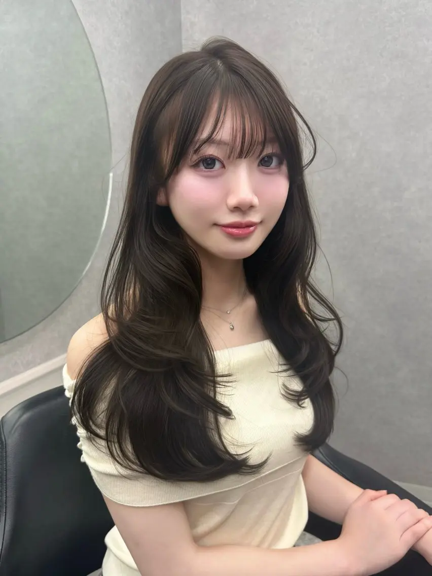 ロング カラー 韓国風ヘア レイヤーカット カット ヘアカラー トリートメント レイヤーカット /顔周り/和奏︎♪のヘアスタイル