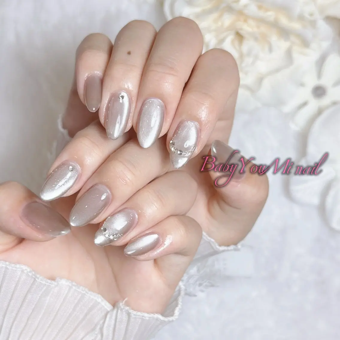 ネイル オーロラネイル チークネイル 成人式 フットネイル フレンチネイル ハンドネイル BabyYouMi nailのネイルデザイン