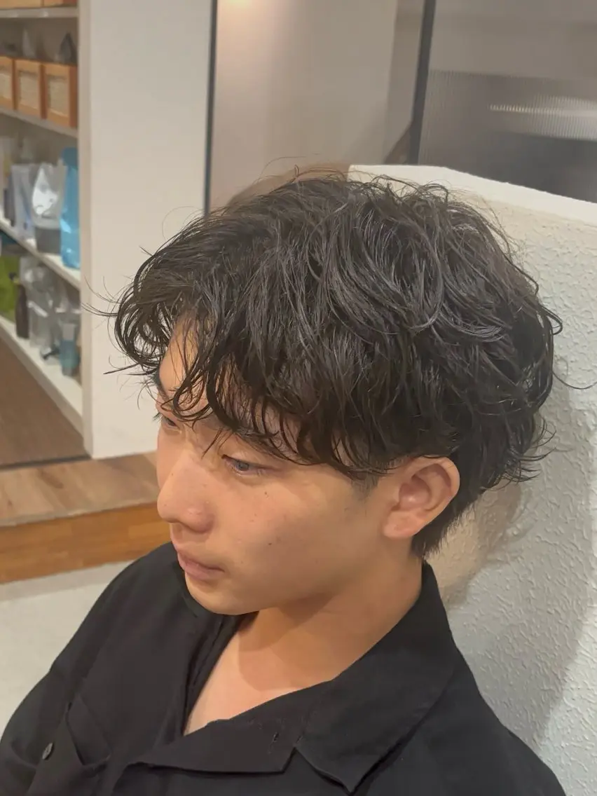 パーマ メンズ カット パーマ 河辺 璃久のヘアスタイル