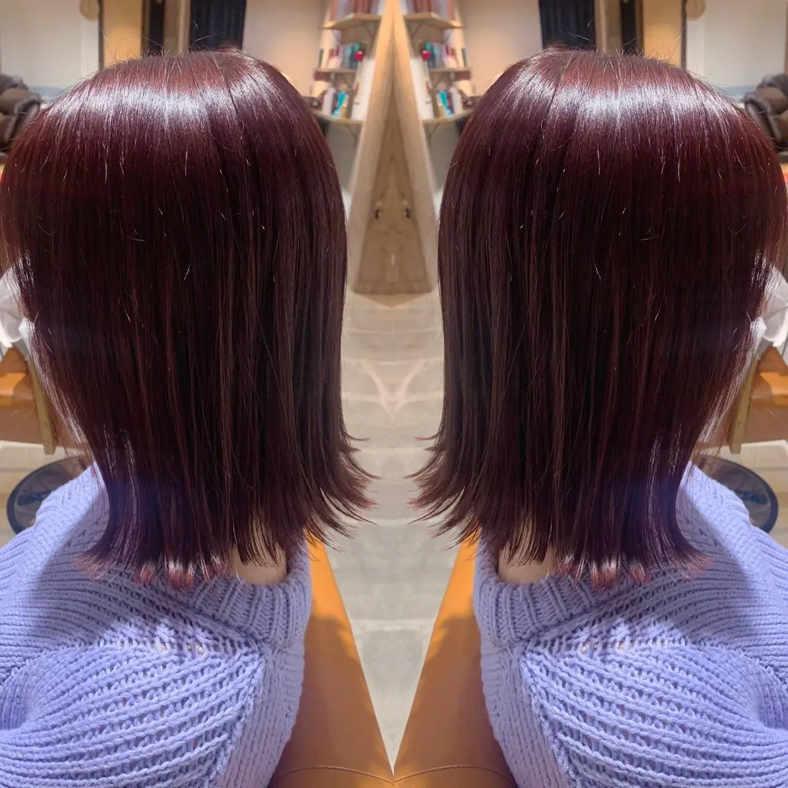 ミディアム カラー パープルカラー レッドカラー オルチャンヘア 韓国🇰🇷 ✂︎hair 内田愛のヘアスタイル