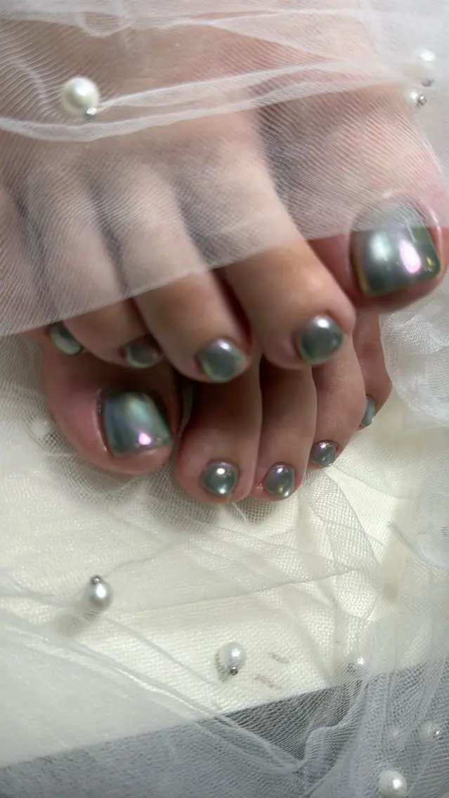 ネイル フラッシュネイル フラッシュマグ フットネイル フレンチネイル 韓国ネイル フットネイル SAKU nail 作島茜のネイルデザイン