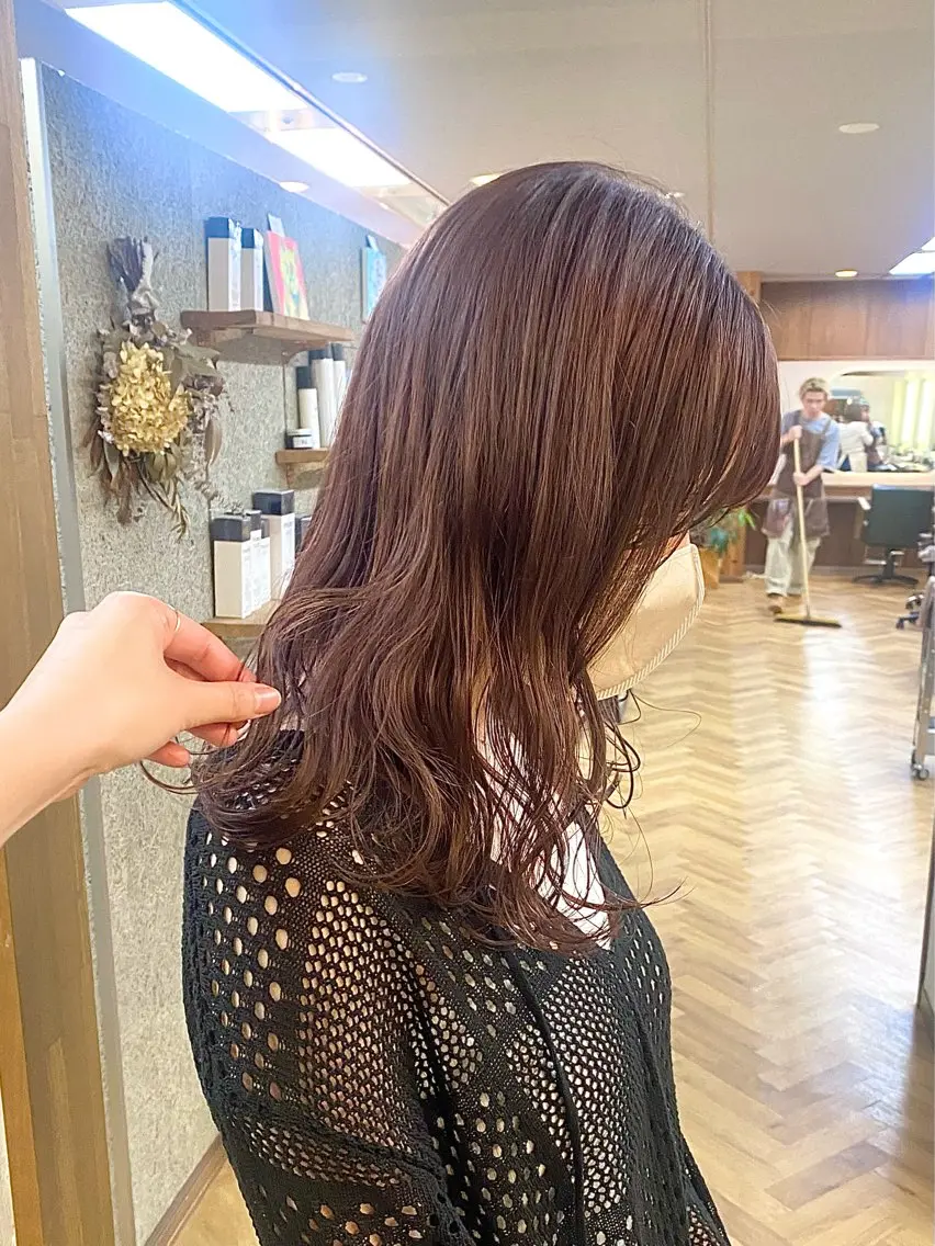 セミロング カラー ヘアアレンジ ブリーチ ラベンダーカラー ブリーチなしカラー ピンクカラー ピンクラベンダー カット ヘアカラー トリートメント ハル🌸柔色/ ブリーチなし/艶髪のヘアスタイル