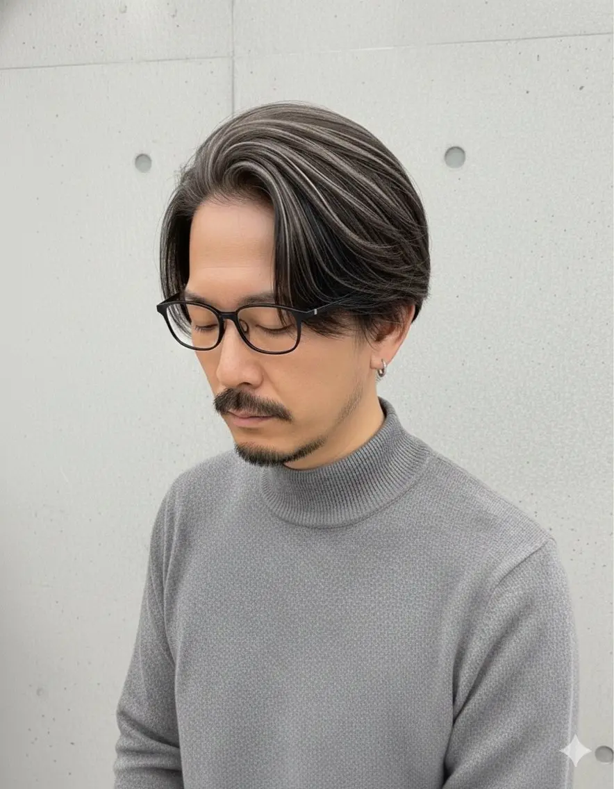 ショート カラー メンズ メンズハイライト ハイライトカラー シルバー ハイライト カット ヘアカラー メンズ特化パーマ/ ハイライト/比嘉のヘアスタイル