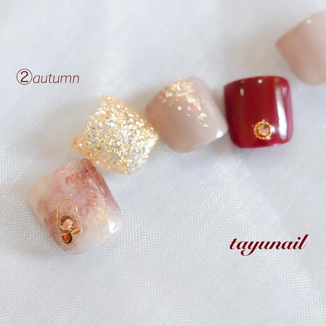 ネイル アートネイル ブルー ブラウン フットネイル ジェルネイル フットネイル ネイルサロン 【たゆnail】のネイルデザイン