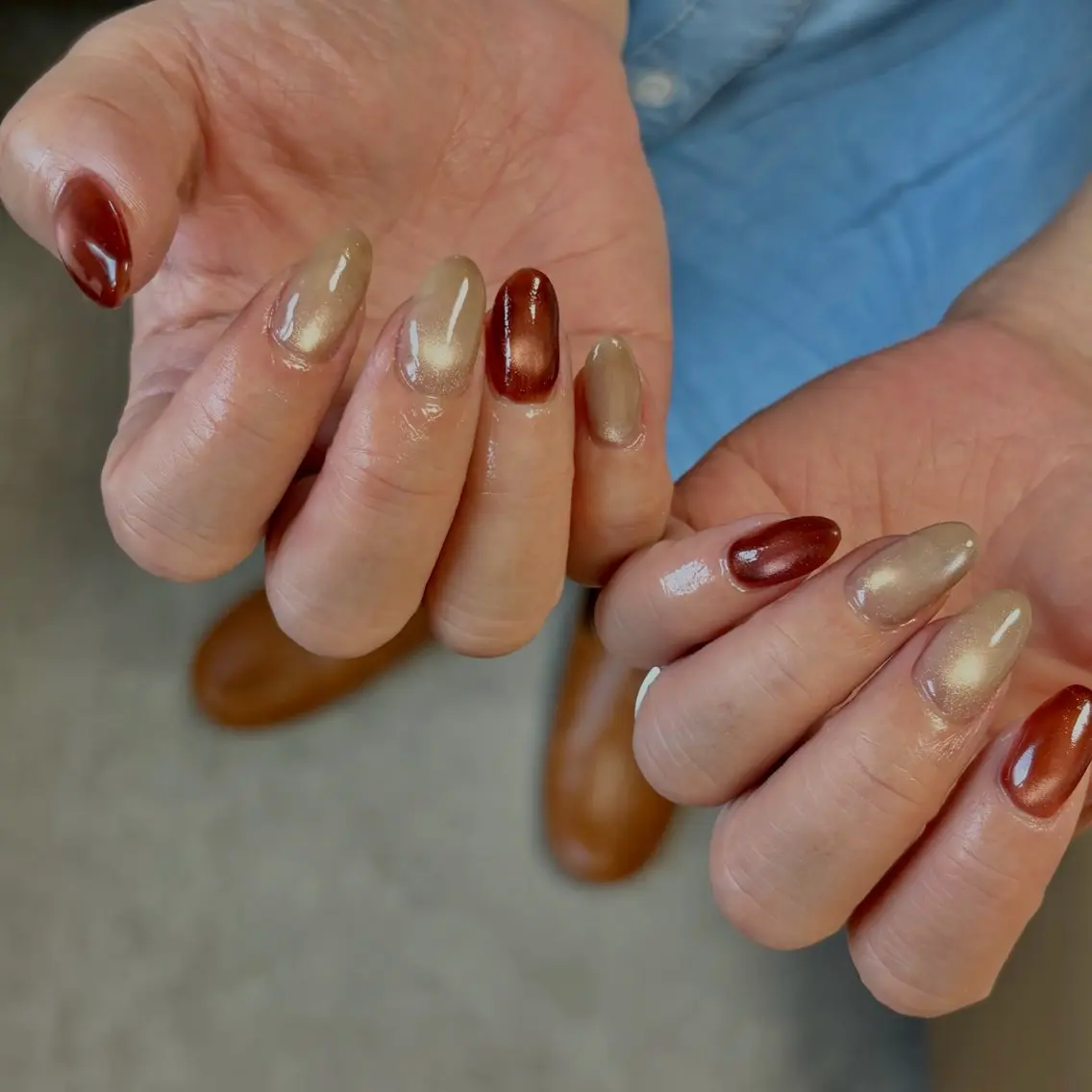 ネイル ブラウン ジェルネイル キラキラネイル マグネットネイル ニュアンスネイル ハンドネイル tamu nail 　金町のネイルデザイン