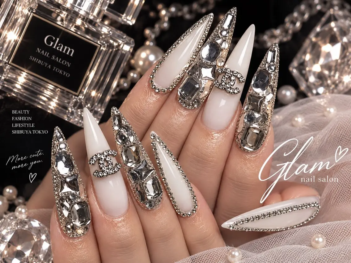 ネイル ハンドネイル エツメ💅 長さ出し🎀デザインのネイルデザイン