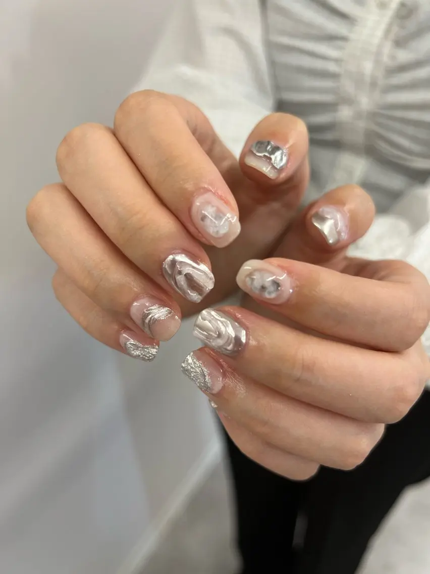 ネイル アートネイル ジェルネイル 韓国ネイル ミラーネイル パラジェル Bana_ Nailのネイルデザイン