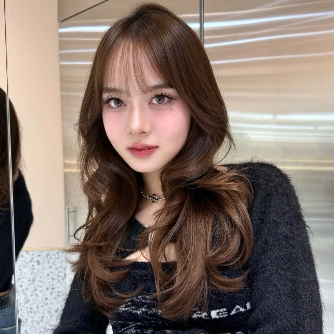 セミロング カラー くびれヘア レイヤーカット カット ヘアカラー トリートメント ハッシュカット/ 水光艶カラー/RINのヘアスタイル