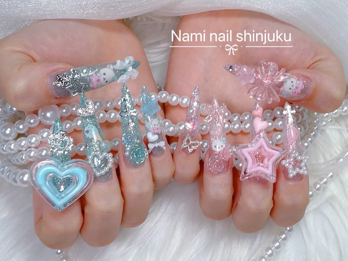 ネイル 長さ出し ガーリー 韓国ネイル ロングネイル 持ち込み ハンドネイル Nami nail salonのネイルデザイン