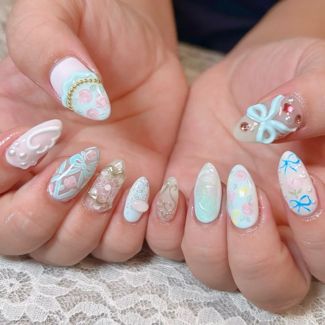 ネイル クリアネイル ミラーネイル ニュアンスネイル リボン ハンドネイル nail salon iroatsumeのネイルデザイン