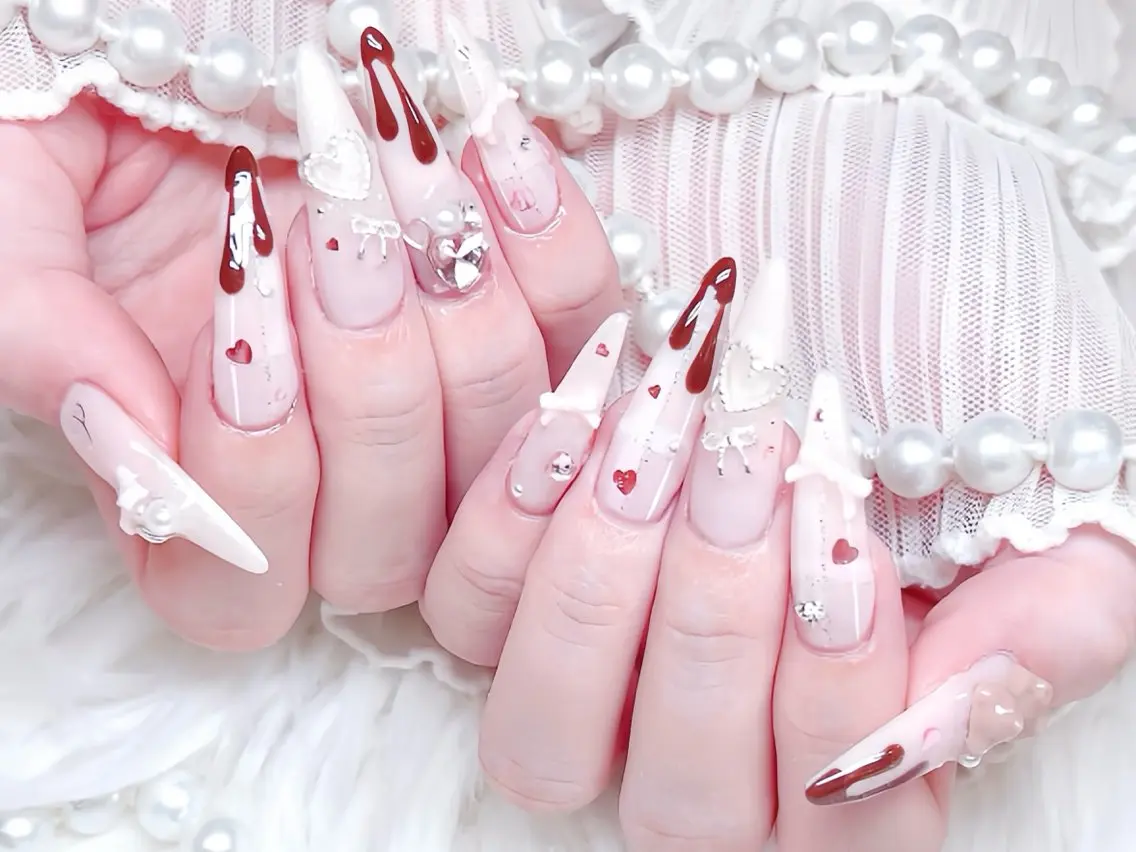 ネイル ブルー ジェルネイル ガーリー グラデーション グリーン ハンドネイル Rin Nail 新大久保店のネイルデザイン
