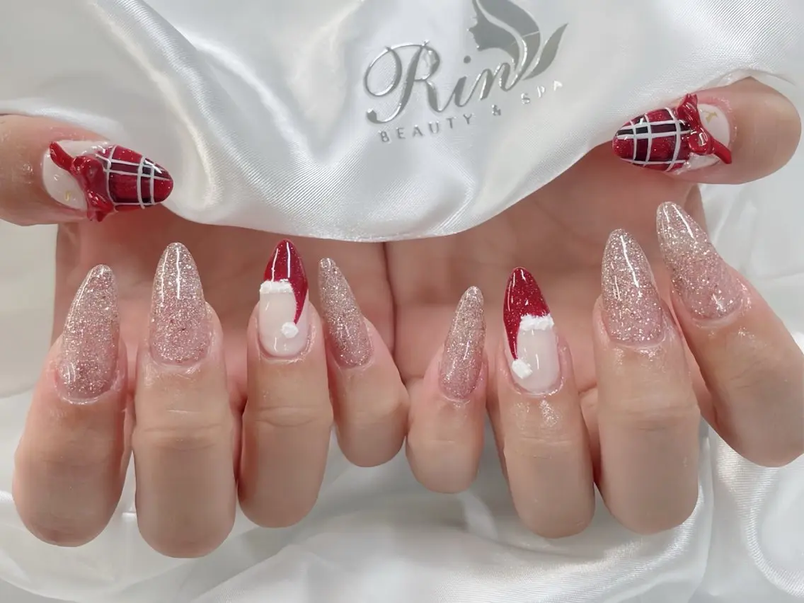 ネイル アニマル柄 ボルドー ブラウン チークネイル フレンチネイル Rin Nail 新大久保店のネイルデザイン