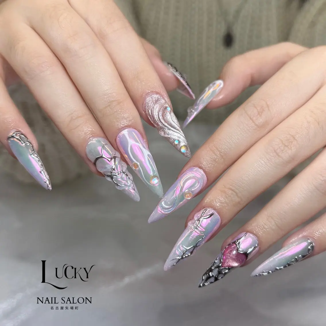 ネイル アートネイル ジェルネイル ロングネイル 持ち込み シンプルネイル ハンドネイル Lucky Nail Salonのネイルデザイン