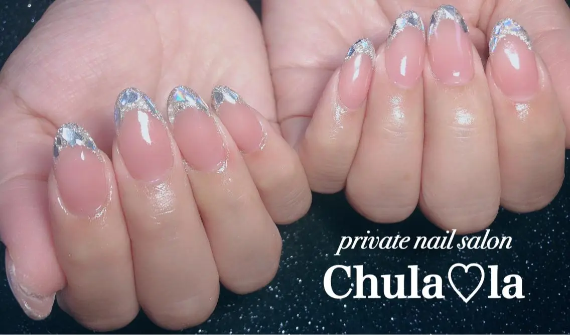 ネイル フレンチネイル ガラスフレンチ 持ち込み Chula♡la 豊見城市高安のネイルデザイン