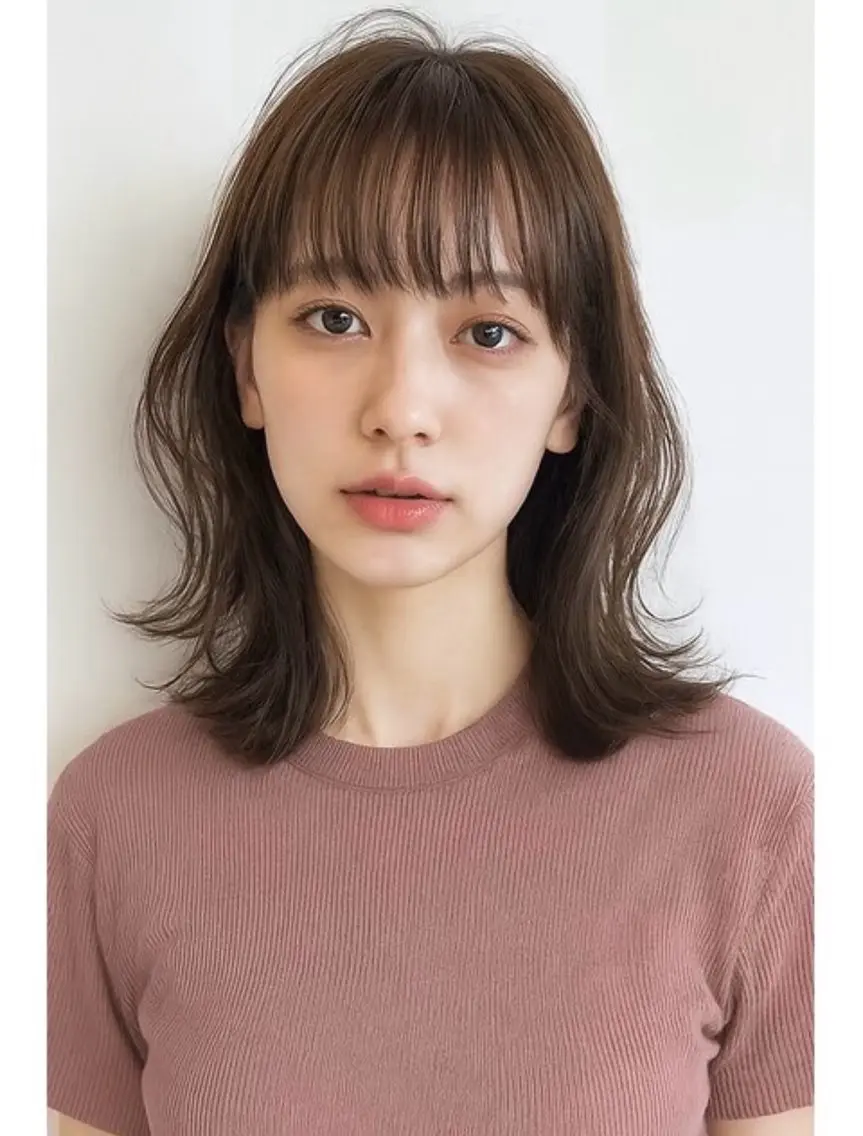 ミディアム カラー 髪質改善 レイヤーカット シースルーバング トリートメント NOA れいなのヘアスタイル