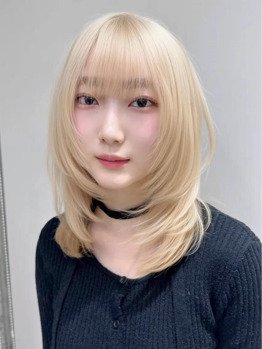 ミディアム カラー ヘアカラー トリートメント ハッシュカット&艶々 ハイトーン/ミワのヘアスタイル