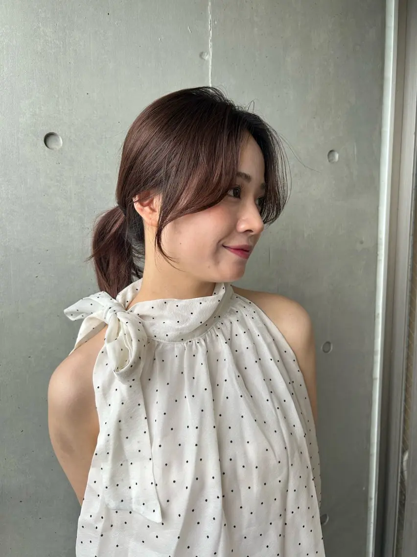 セミロング カット ヘアカラー AYANO ／レイヤー／オリーブのヘアスタイル
