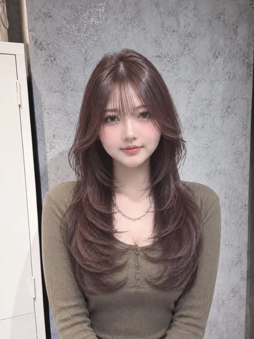 ロング ハッシュカット 韓国風ヘア レイヤーカット ロング カット 髪質改善カラー ✖️韓国レイヤー小澤のヘアスタイル
