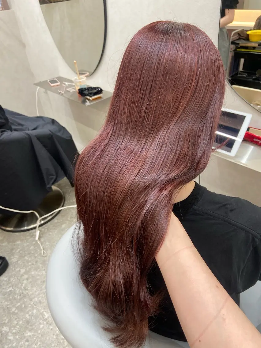 ロング カラー ブリーチ ケアブリーチ ダブルカラー レッドカラー 新宿/韓国ヘア 中明度カラー/かやのヘアスタイル