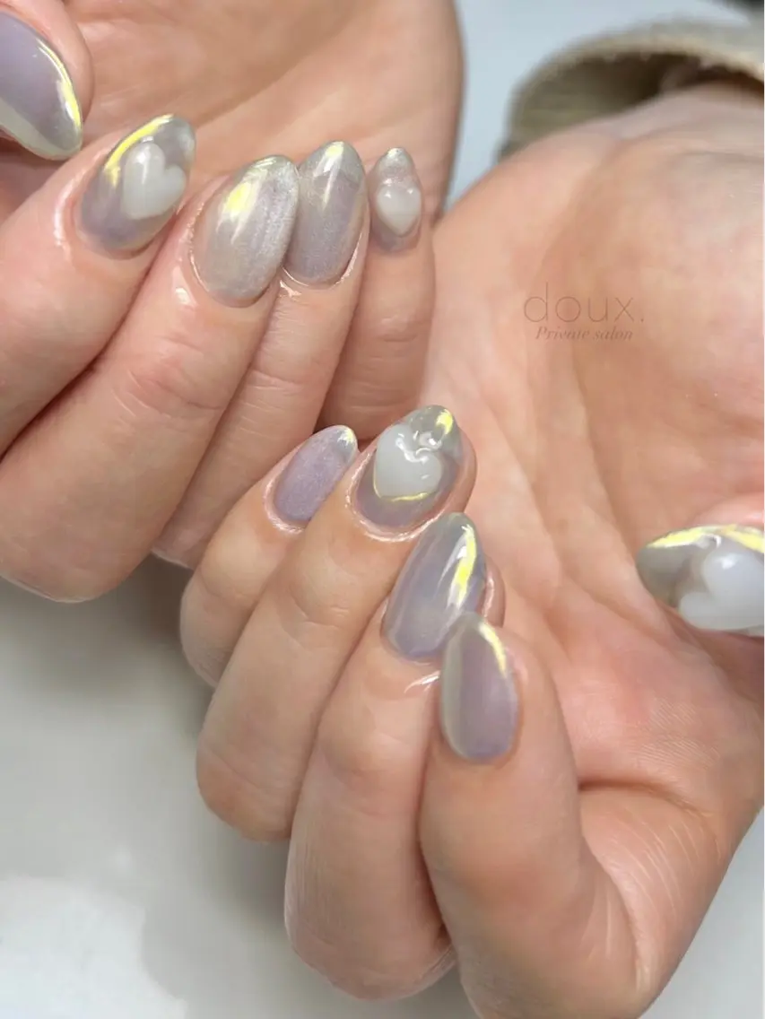 ネイル アートネイル オーロラネイル フラワーネイル ハート 韓国ネイル doux. nailのネイルデザイン