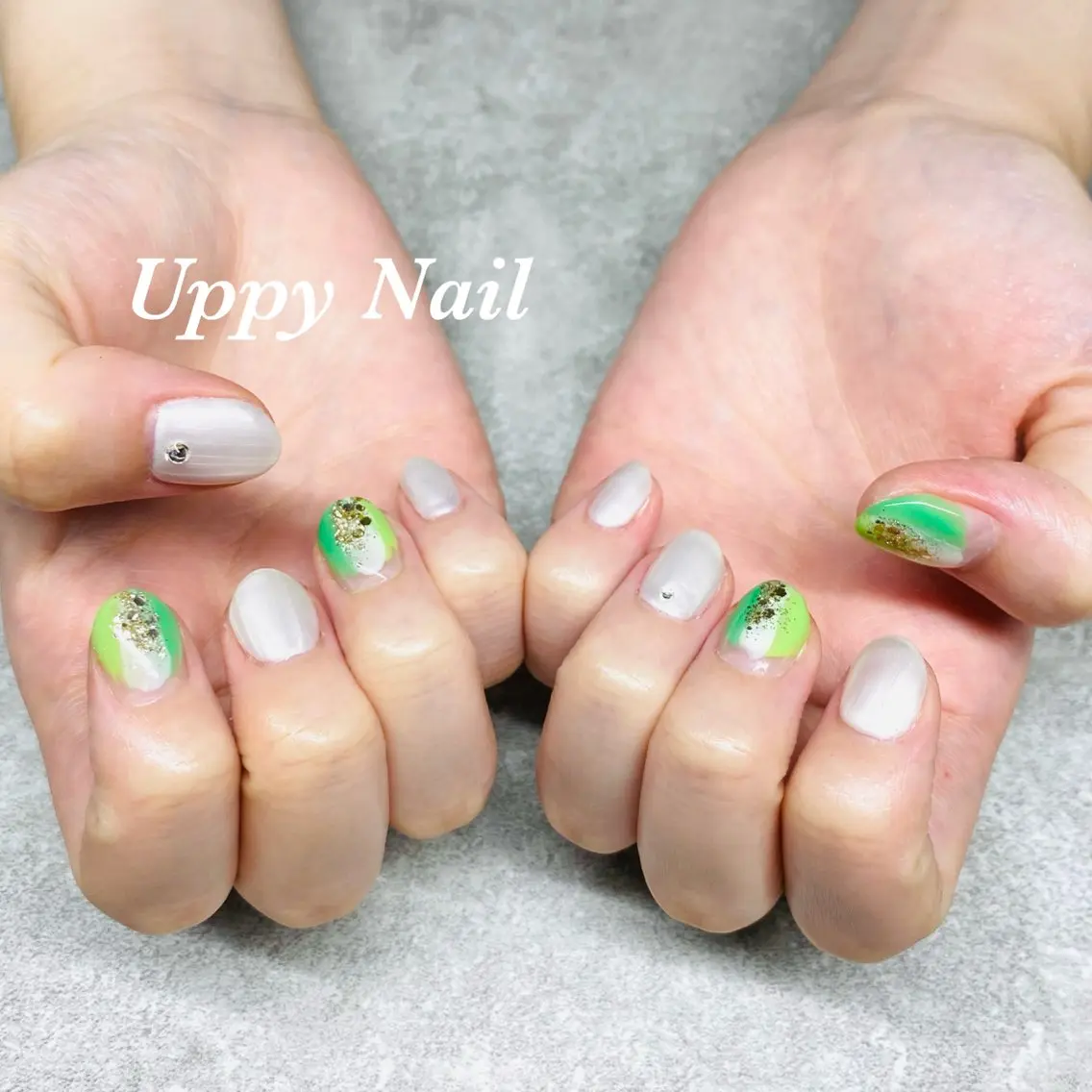ネイル グリーン ハンドネイル Uppy Nail ukyoのネイルデザイン