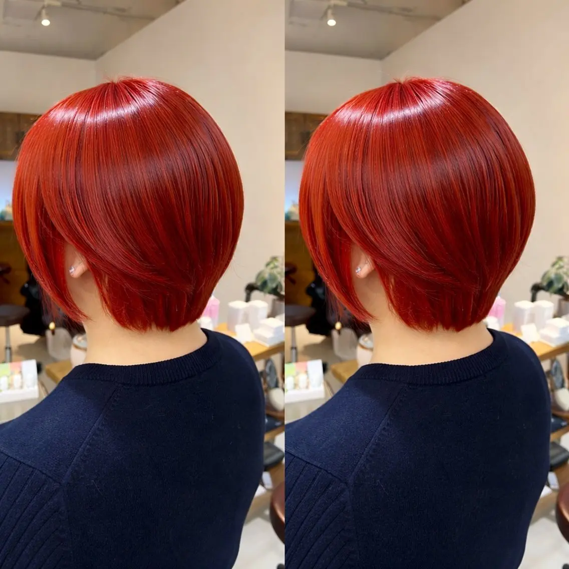 ショート カラー ブリーチ レッドカラー 🫧ボブ/艶髪カラー 伊原修子のヘアスタイル