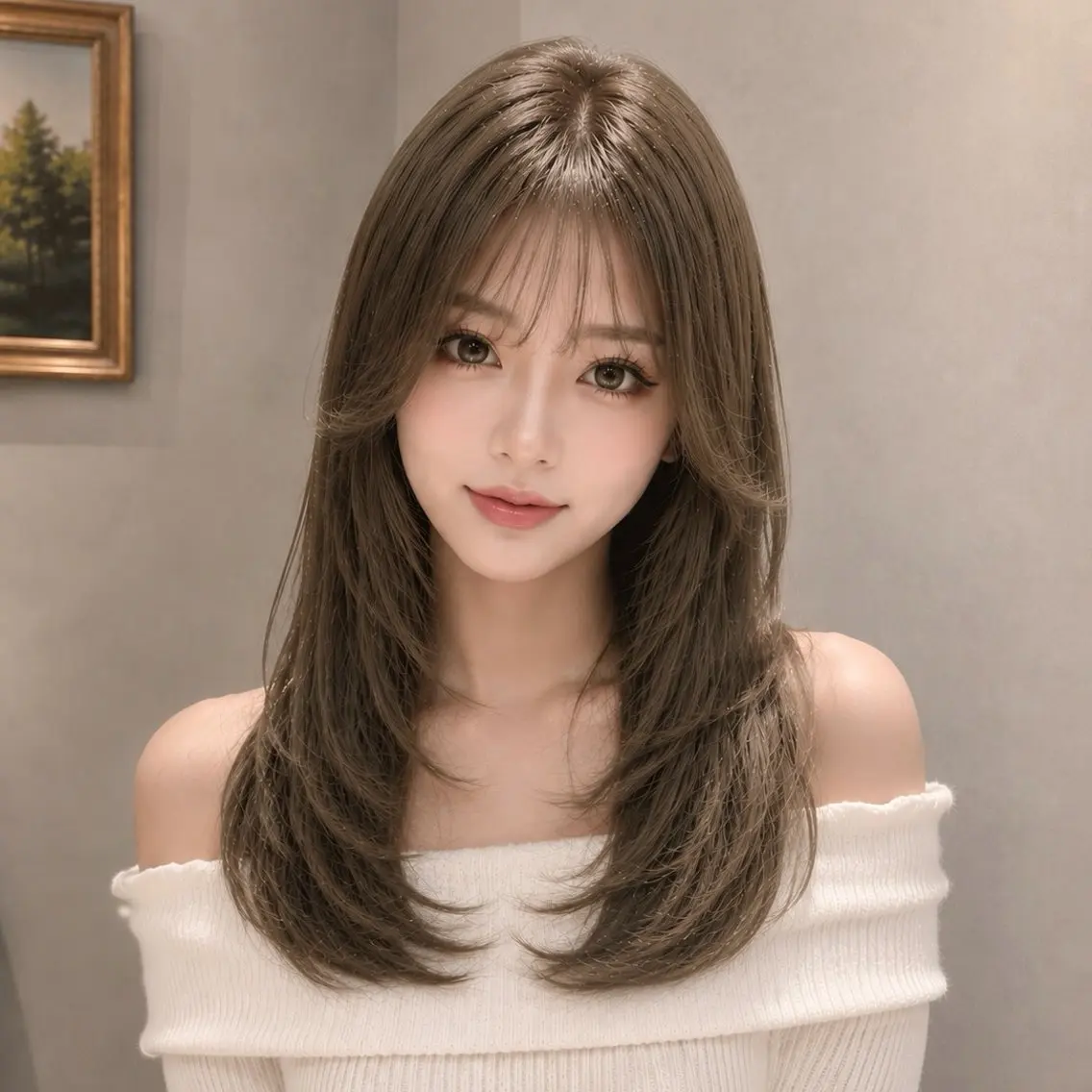 セミロング カラー アッシュ アッシュブラウン ブラウンカラー 透明感カラー 学生 カット ヘアカラー トリートメント 新宿/レイヤー/ 透明感カラーしょうごのヘアスタイル