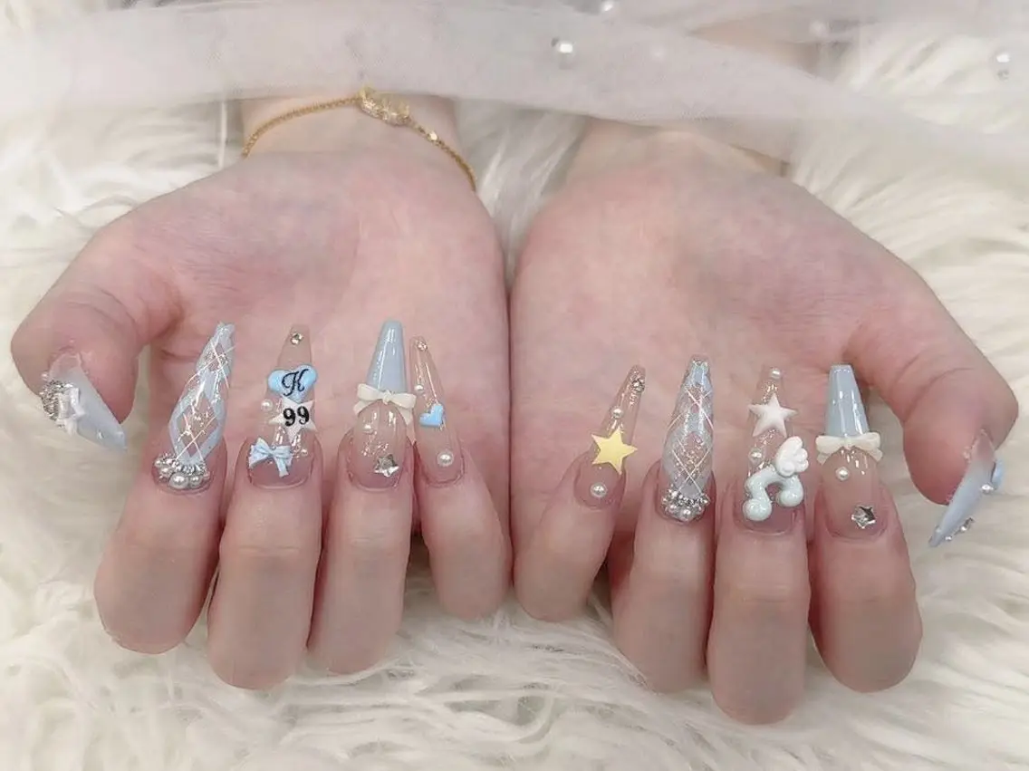 ネイル 成人式 マグネットネイル 大理石ネイル(マーブル) リボン 夏ネイル ハンドネイル MoMoA Nail ネイル長さ出し専門店のネイルデザイン