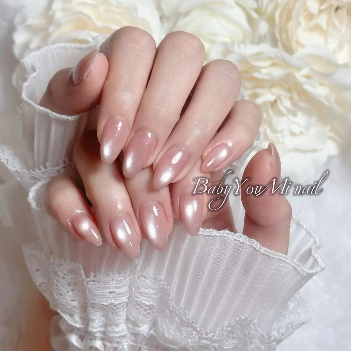 ネイル オーロラネイル チークネイル 成人式 フットネイル フレンチネイル ハンドネイル BabyYouMi nailのネイルデザイン
