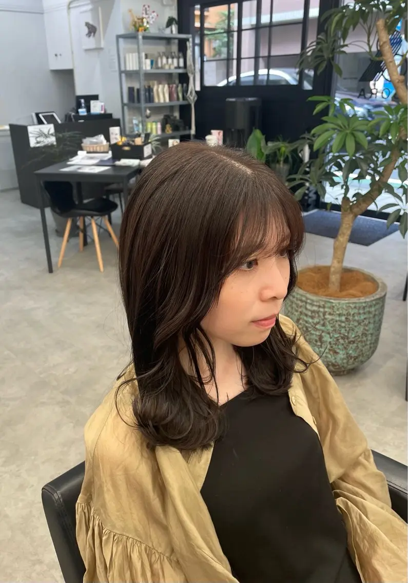 セミロング カラー アッシュ アッシュブラウン ブラウンカラー 透明感カラー オレンジ ヘアカラー トリートメント 川上拓真 ✂︎学芸大学のヘアスタイル