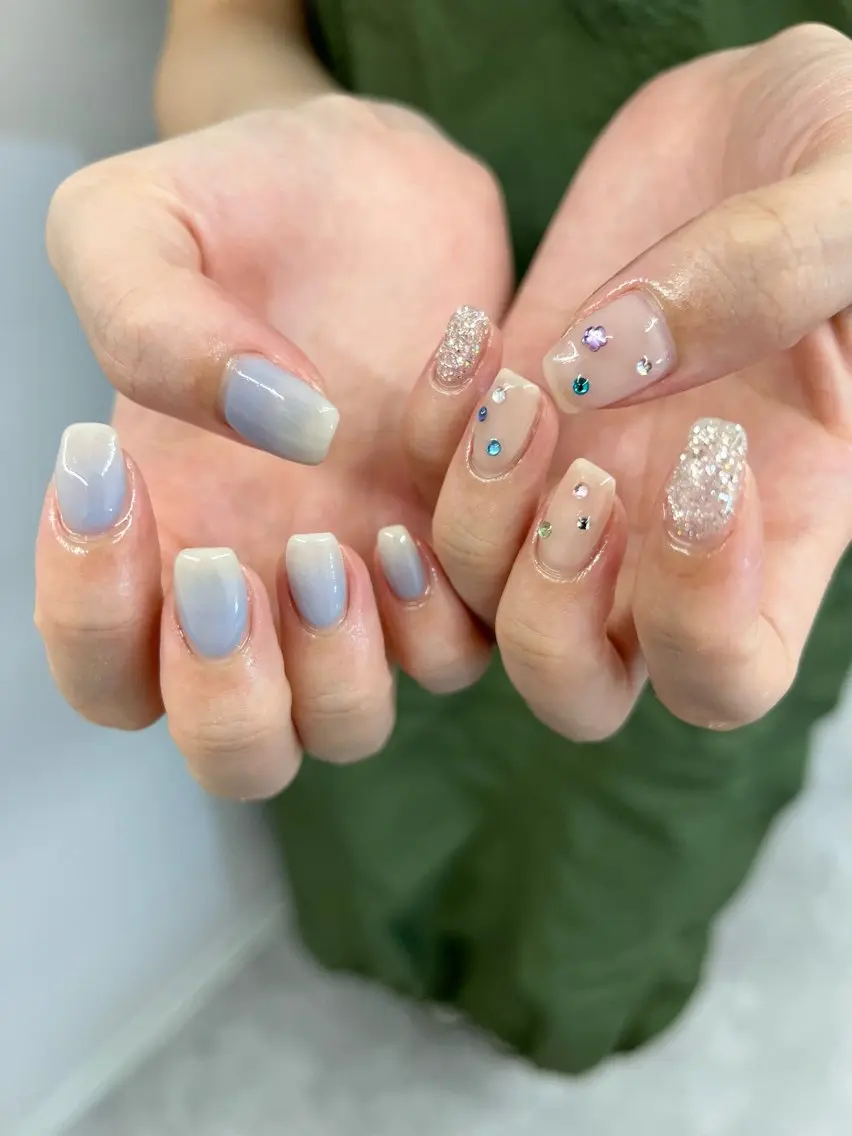 ネイル ブルー ジェルネイル グラデーション ラメ(グリッター) マグネットネイル Bana_ Nailのネイルデザイン