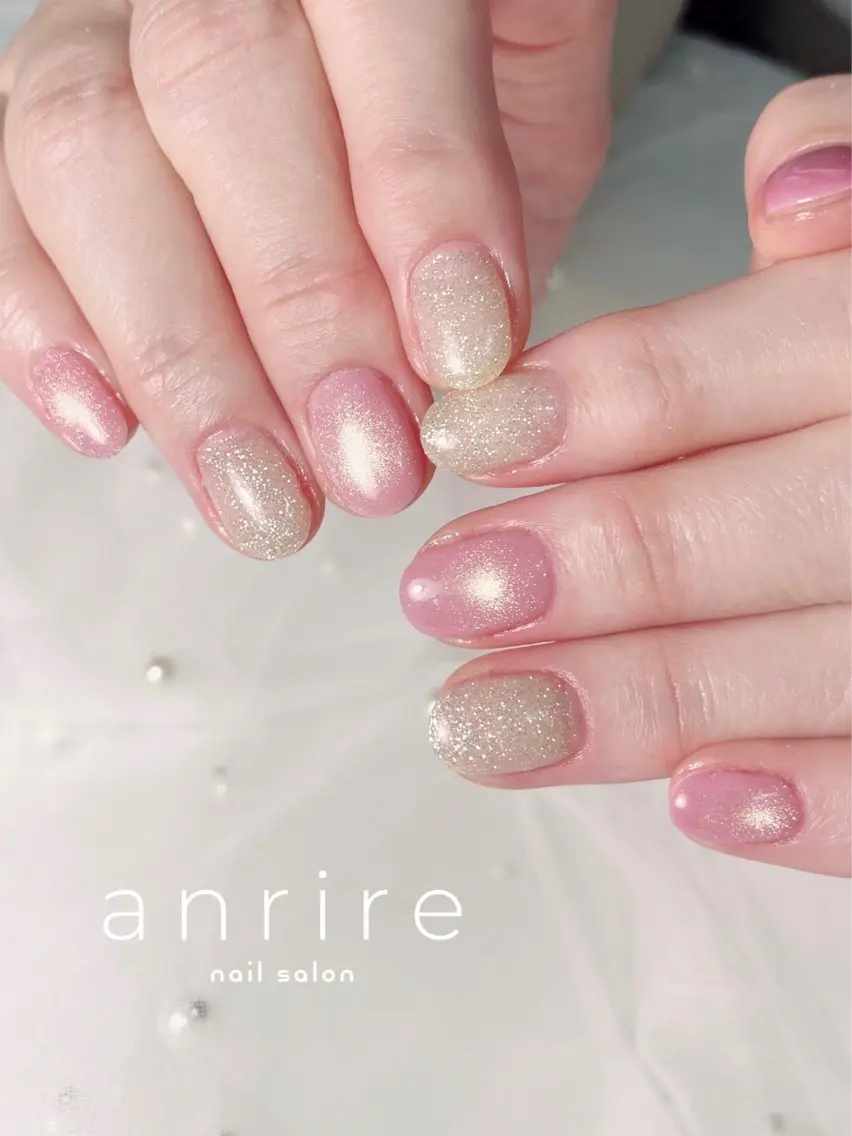 ネイル フラッシュネイル 氷ネイル・うるうるネイル マグネットネイル ピンク 春ネイル ハンドネイル nailsalon anrireのネイルデザイン