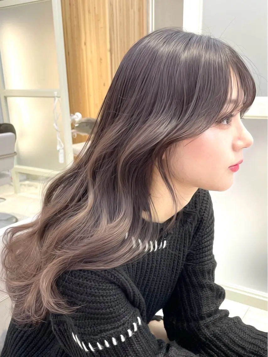 ロング カラー ダークグレー ダークグレージュ グレージュ くびれヘア ヨシンモリ 🇰🇷韓国風くびれ ヘア🇰🇷中村優大のヘアスタイル