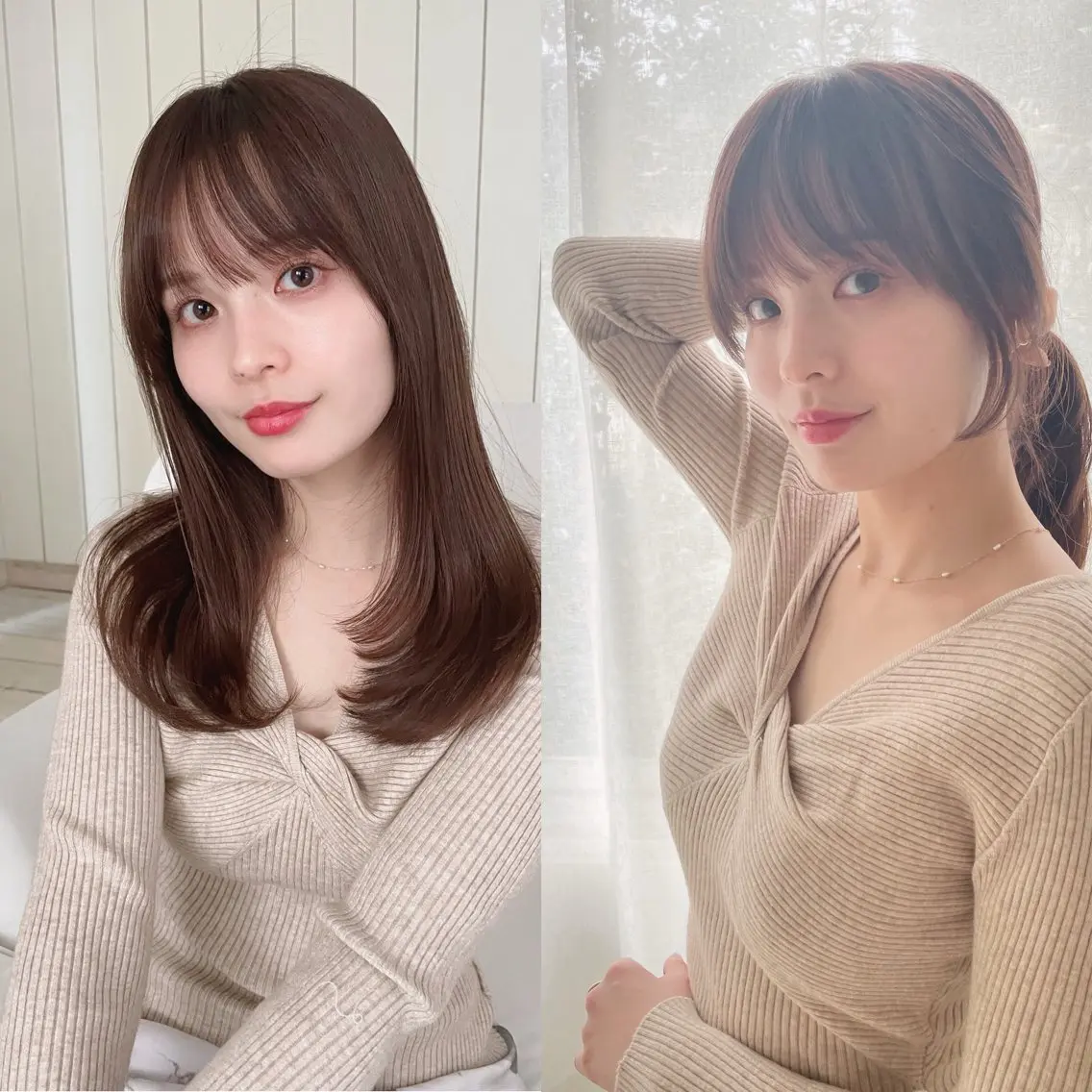 セミロング カット ヘアカラー トリートメント 山本翔一郎 韓国顔周りレイヤーのヘアスタイル