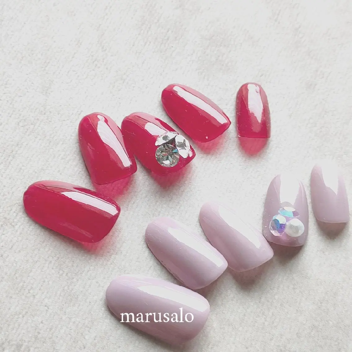 ネイル シンプルネイル ストーンネイル ハンドネイル marusalo nailのネイルデザイン