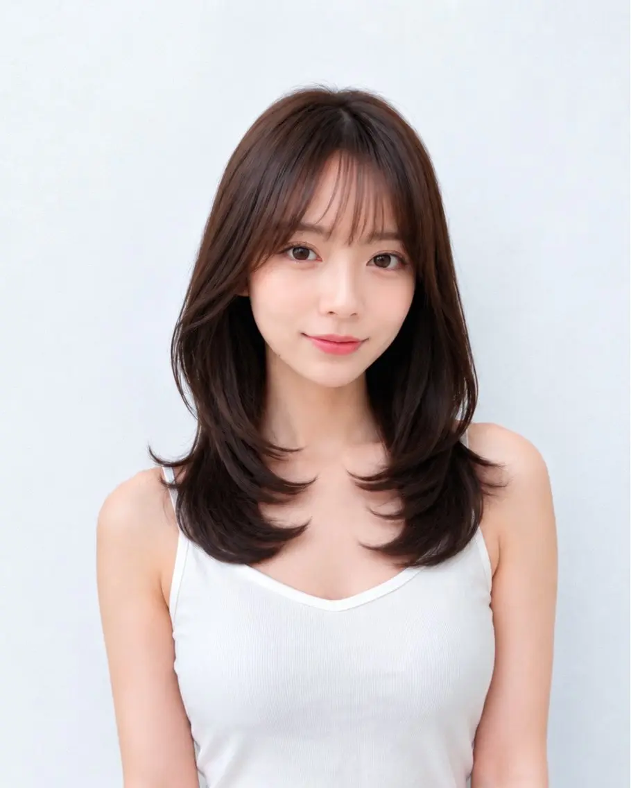 セミロング レイヤーカット カット ヘアカラー トリートメント 顔周り/くびれヘア 韓国ヘア💕風間るなのヘアスタイル