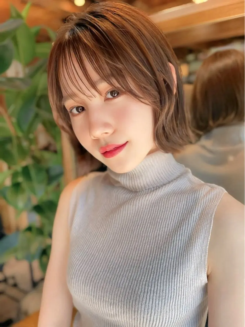 ショート カット ヘアカラー 縮毛矯正/小顔前髪 ボブ 秋本凌汰のヘアスタイル