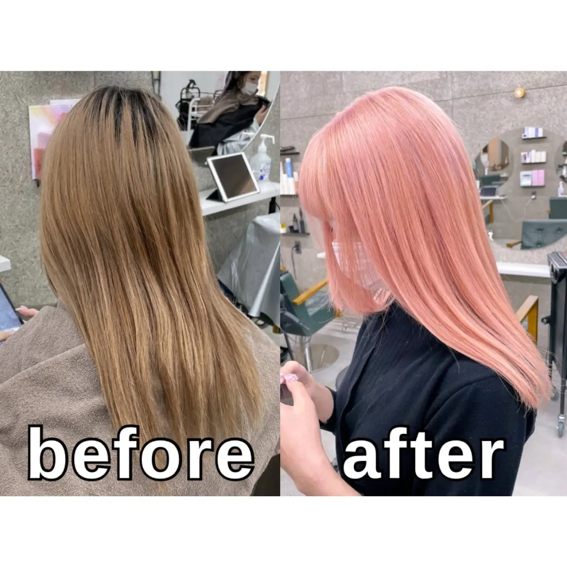 セミロング カラー ピンクカラー ホワイトピンク カット ヘアカラー トリートメント Lull1人美容室 イージーパーマのヘアスタイル