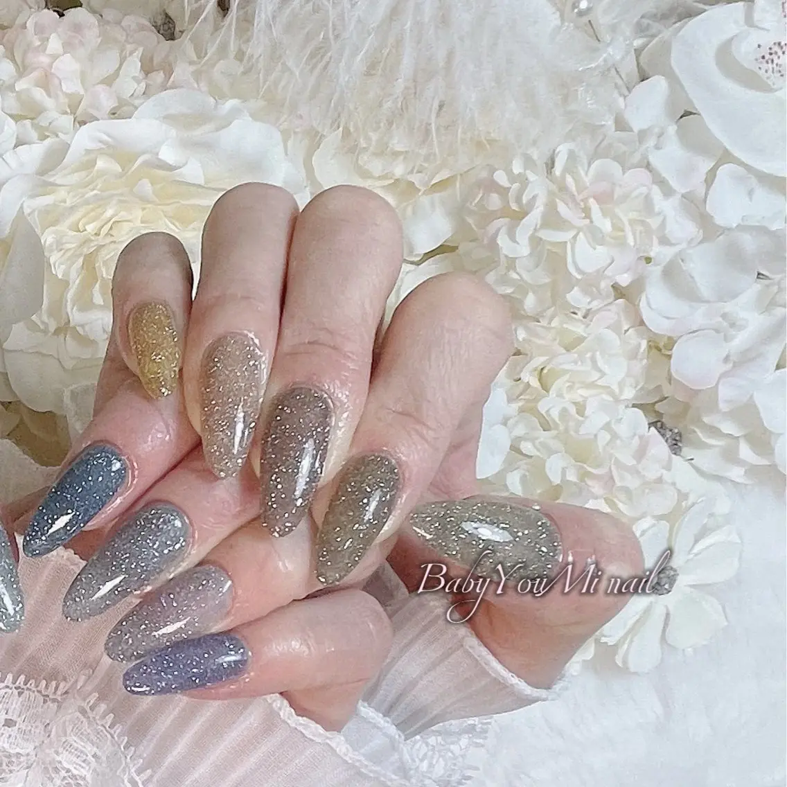 ネイル オーロラネイル 成人式 フットネイル フレンチネイル ジェルネイル ハンドネイル BabyYouMi nailのネイルデザイン