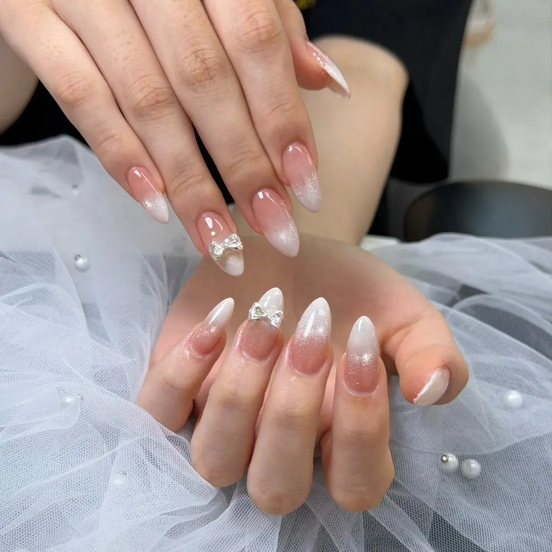 ネイル フラッシュネイル フレンチネイル ジェルネイル ガラスフレンチ 韓国ネイル LEMON NAIL FUK(博多駅前)のネイルデザイン
