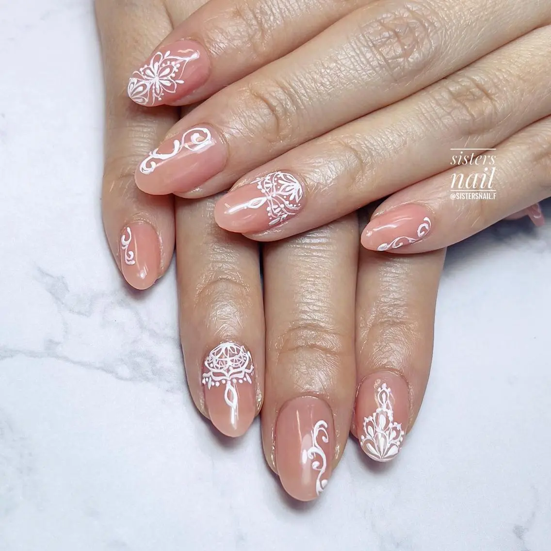 ネイル アートネイル レース 夏ネイル ブライダルネイル sisters nail.fのネイルデザイン