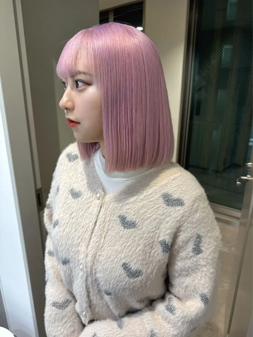 ミディアム ヘアカラー ハイトーン/ピンク カラー/めい🎀のヘアスタイル
