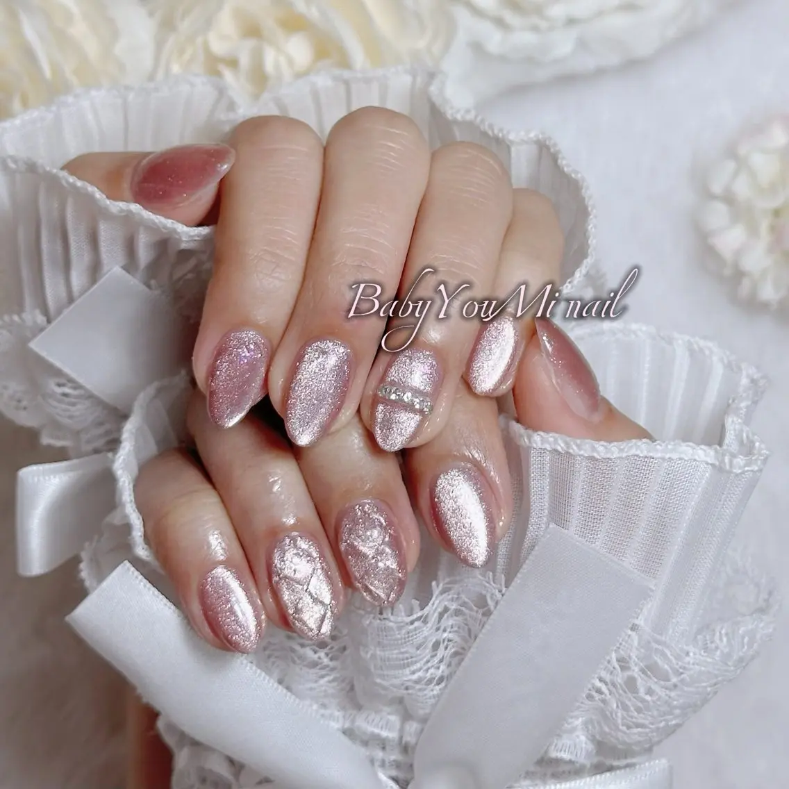 ネイル オーロラネイル チークネイル 成人式 フットネイル フレンチネイル ハンドネイル BabyYouMi nailのネイルデザイン