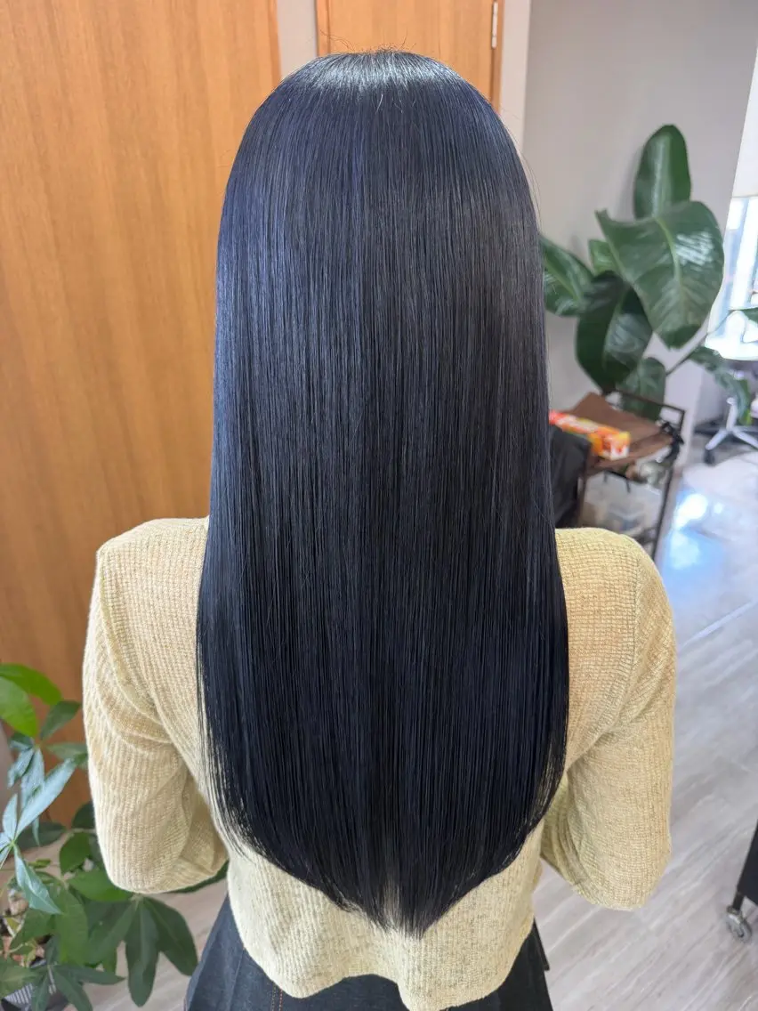 ロング カラー ブルーカラー 透明感カラー ネイビーカラー arika りなのヘアスタイル