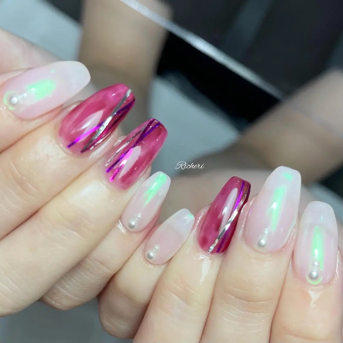 ミディアム ネイル 韓国風ヘア アートネイル フットネイル フレンチネイル ジェルネイル richeri beautyのその他イメージ