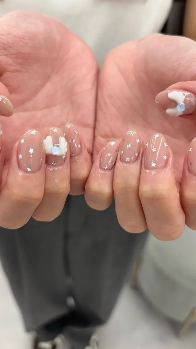 ネイル チークネイル フレンチネイル ガーリー 氷ネイル・うるうるネイル キラキラネイル ハンドネイル emmi nailのネイルデザイン