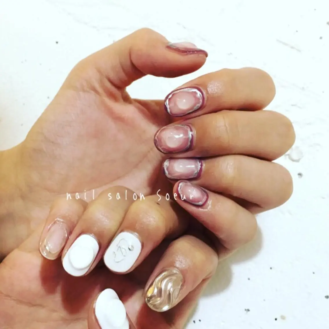 ネイル アートネイル 長さ出し ジェルネイル マットネイル ミラーネイル ハンドネイル nail salon Soeurのネイルデザイン