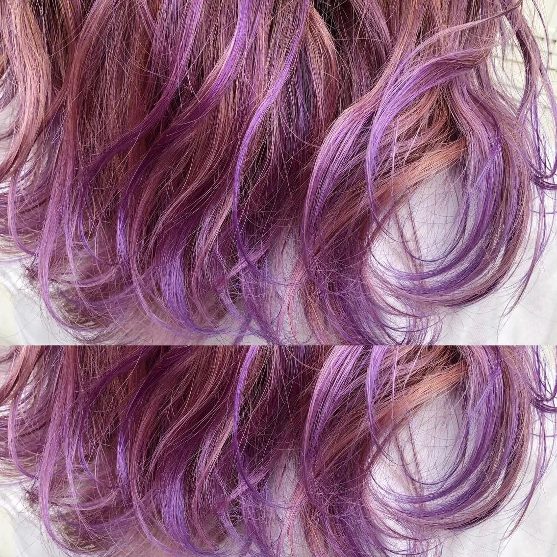 ミディアム カラー ピンクカラー パープルカラー エクステ ハイトーン 💭黒崎ハルカのヘアスタイル