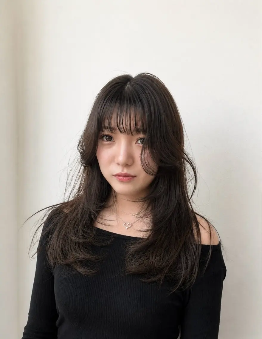 ロング カラー レイヤーカット 小顔カット 石橋 桃花のヘアスタイル