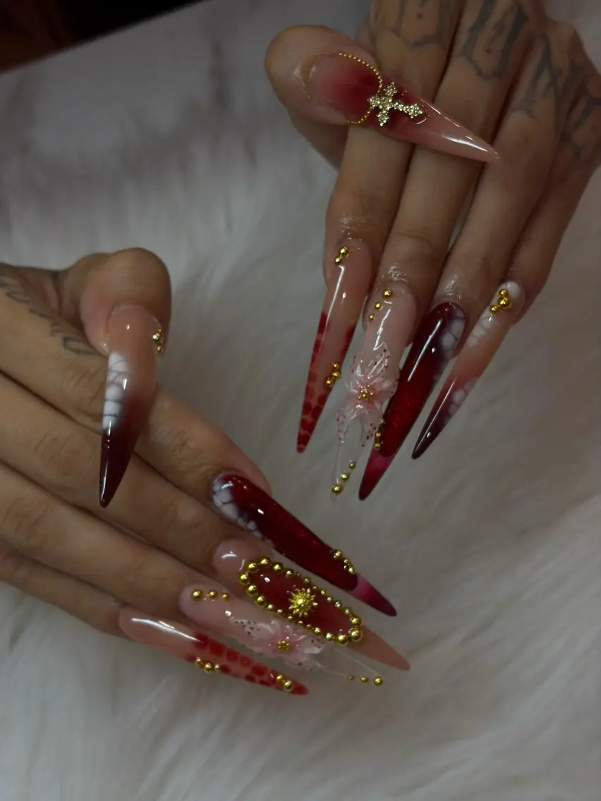 ネイル フラワーネイル ロングネイル マグネットネイル 夏ネイル icy nail れいあのネイルデザイン